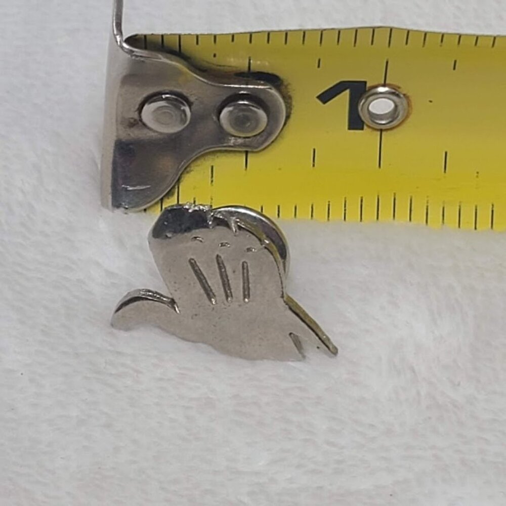 Hand Glove Thumbs Up Lapel Pin Silver Tone Metal - Picture 6 of 6
